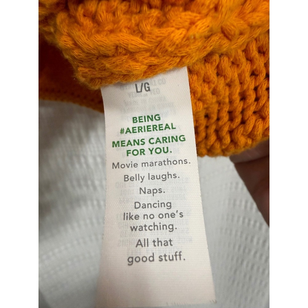Aerie Off Shoulder Sweater L Orange Open Shaker Knit Boat Neck Cropped Relaxed - Picture 6 of 8